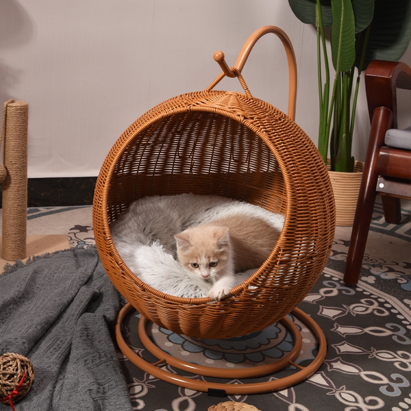 猫ベッド ちぐらタイプ 夏用 猫ベッド 小型犬ベッド ドーム ペット用ベッド キャット ウレタンクッション付き キャットハウス 籐製 ハウス 猫ちぐら 猫小屋 10,588円