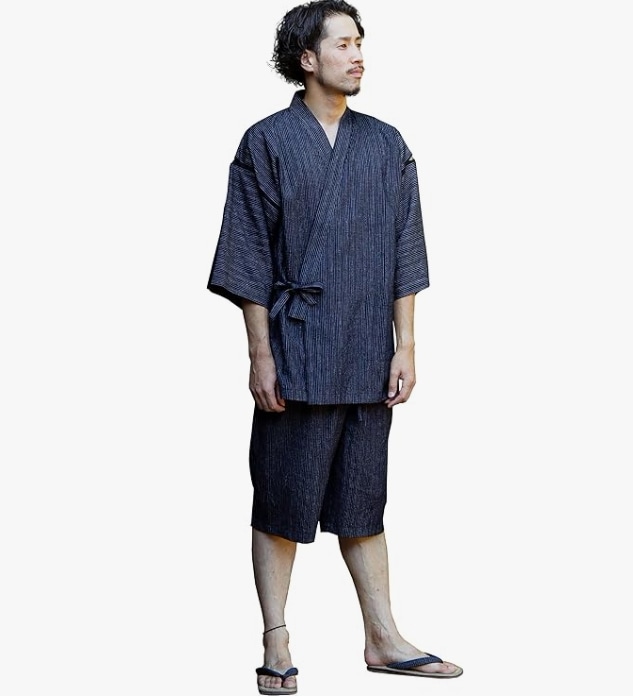 綿の郷(ワタノサト) 久留米ちぢみ織甚平 全行程 日本製 サイズ L 父の日 プレゼント 実用的 ファッション おしゃれ 服 色: 極細縞白