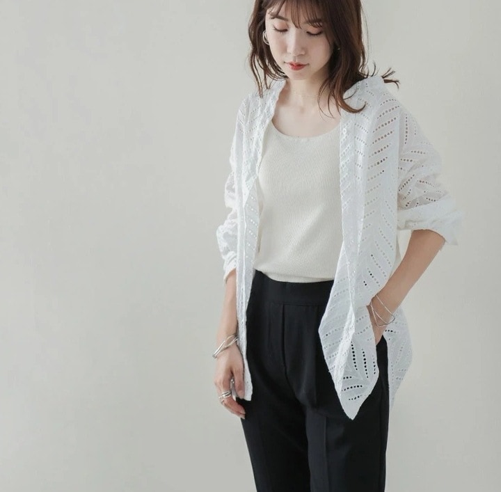 レースシャツ 白シャツ 黒 白 フロントボタン 長袖 大人カジュアル きちんと カジュアル 韓国 レディース オルチャン スリム 羽織 夏 春 秋 前開き 襟なし ロング丈 ロングシャツ