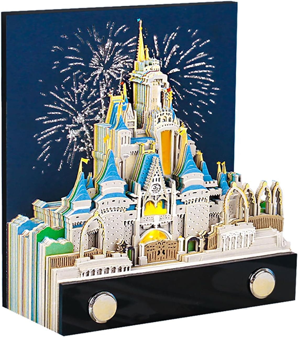3Dメモパッド ライト付き - ファンタジー城 3Dメモ帳 DIY ペーパーアート くっつかない ポストノート 3Dペーパーカービング 城 かわいいシルエット デスクデコレーション ギフト