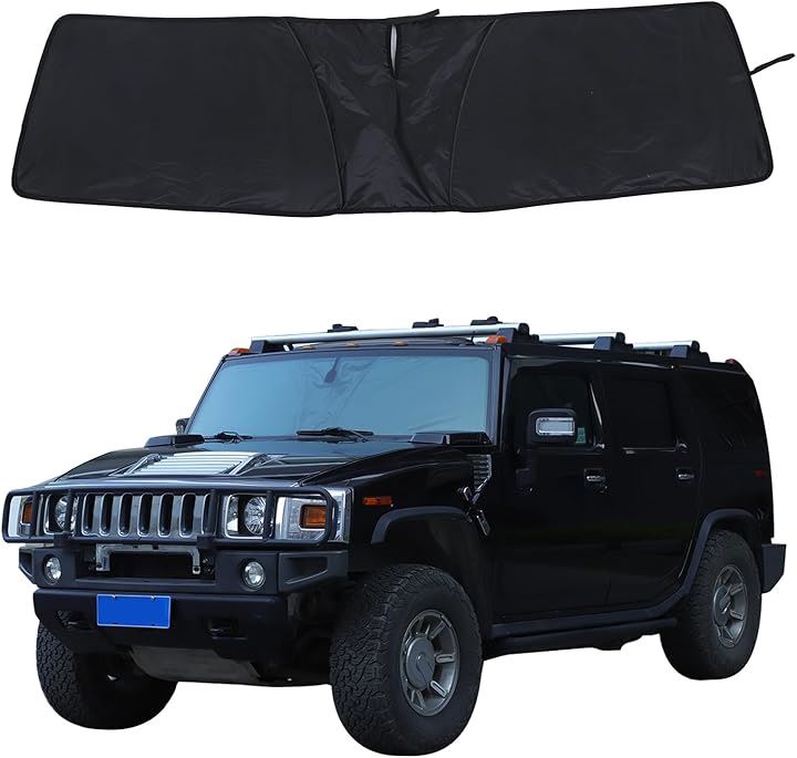 ハマー H2 2003～2009年に対応 サンシェード 車 日よけ フロントサンシェード カーシェード フロントガラス 遮光マジカルシェード 遮光断熱 夏(ブラック-スチールワイヤー)