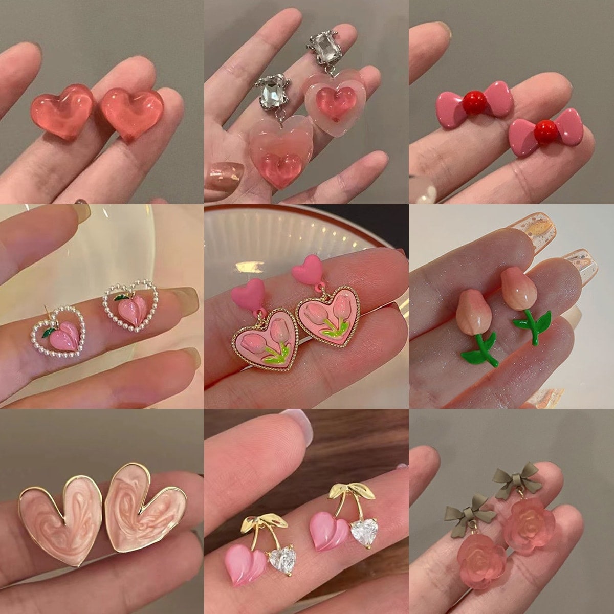 ピンクのハートチューリップの花のイヤリング小粋なデザイン感高級甘美なイヤリング天小清新なピアス女