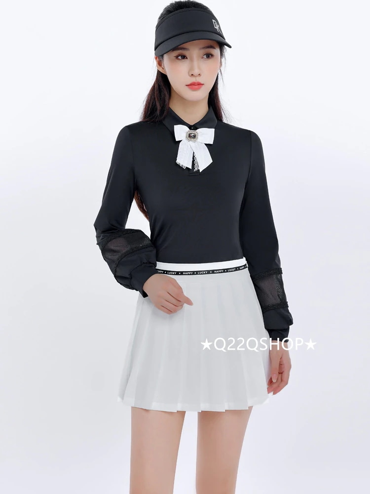 ゴルフウェア レディース スポーツウェア ゴルフスカート プリーツスカート Tシャツ 半袖 スカート 上下セット 大きいサイズ 黒白 春夏 秋冬 速乾 韓国風 INS おしゃれ