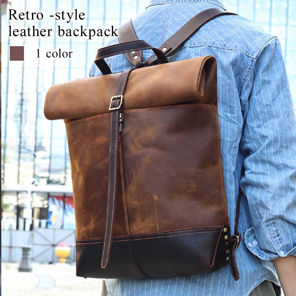 リュック メンズ レトロ風本革リュック 春 40L リュックサック ビジネスリュック 秋 大学生 アウトドア 大容量 撥水 2WAY カジュアル PC 革 バッグ 夏 通勤 軽量 ビジネスバッグ パソ