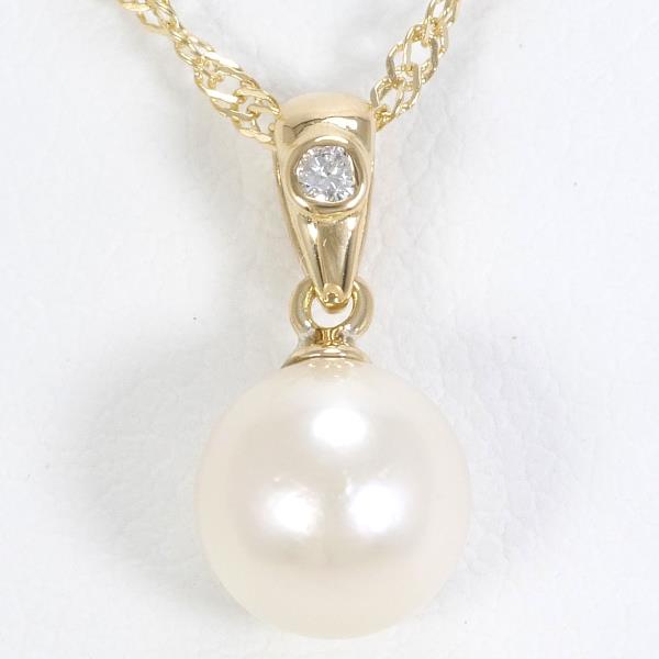 K18 18金 YG イエローゴールド ネックレス パール ダイヤ 約40cm ジュエリー 中古