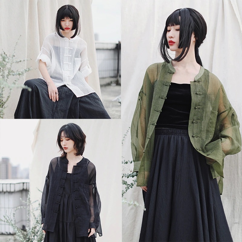 チャイナ風カーディガン トップス シャツ レディース 長袖 無地 改良唐装 着痩せ 紫外線対策 5,729円