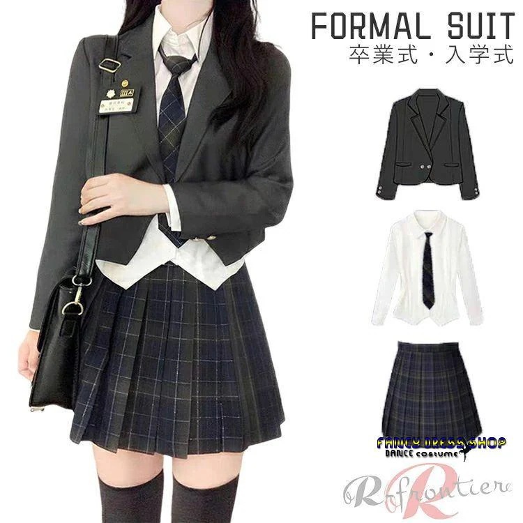 【制服標準装備】卒業式 スーツ 女の子 卒服 韓国 制服 入学式 可愛い 女子 韓国 高校生 JK 小学生 中学生 小学校 フォーマルスーツ ピンク グレー 子供服 大きいサイズ 4点セッ