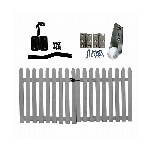 住まいスタイル WF-HG-GRY 折り畳めるウッドフェンス142×71 ゲートセット(縦ストライプ) グレー メーカー直送