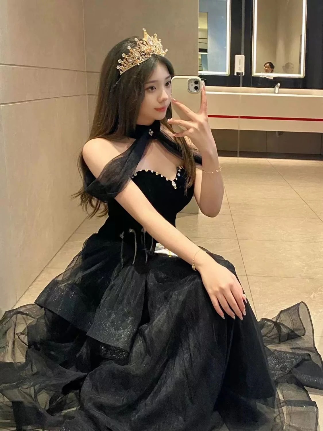 黒の気質イブニングドレス宴会誕生日撮影パーティー主催パフォーマンス衣装