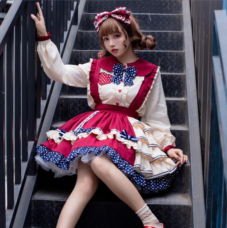 可愛いロリータ服 ロリータワンピース ジャンパースカート 甘ロリータ 可愛いスカート ショートスカート 水玉柄 フリル パーティードレス 萌え Lolita 大人コスチューム ゴスロリ ハロウィン コ