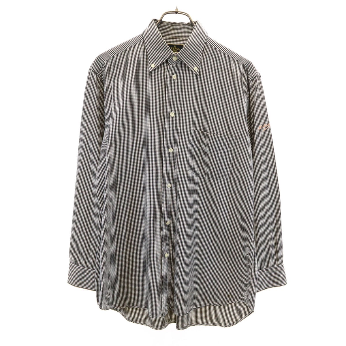 チェック柄 長袖 ボタンダウンシャツ 40 ブラック メンズ 古着