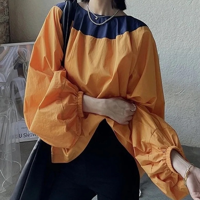 2color レディース ショルダー配色切り替えバイカラーブラウス トップス ブラウス シャツ