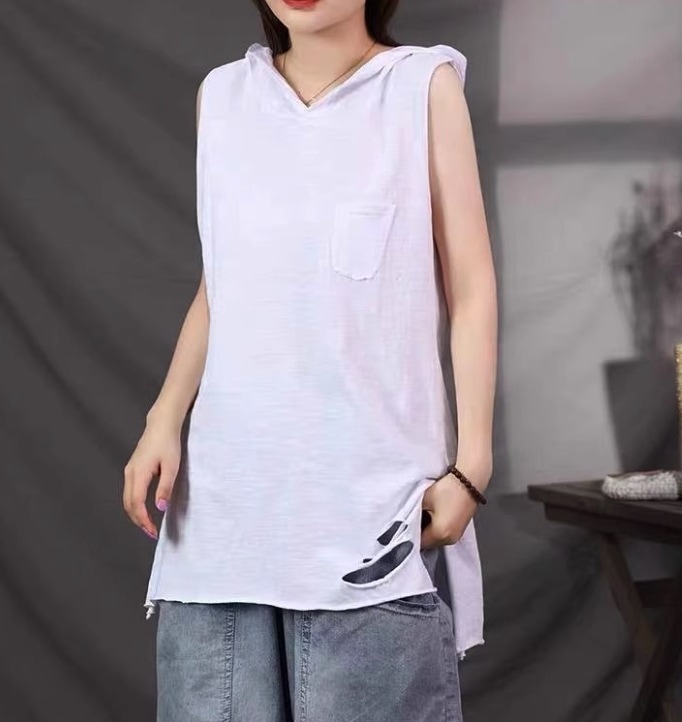 トップス デート モテアイテム タンクトップ ノースリーブ フード付き コットン 可愛い きれいめ 上品 おしゃれ かっこいい 可愛い ラブリー キュート ガーリー クール モード系 セクシー