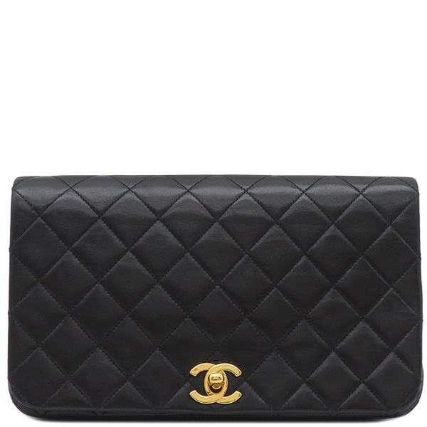 シャネル CHANEL ショルダーバッグ フルフラップバッグ ラムスキン ブラック ゴールド金具 黒 チェーンショルダー マトラッセ23 12*****【中古】