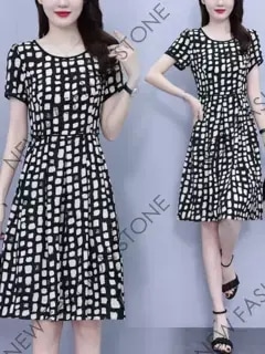 2024新型シンプルで雰囲気のある小柄でスリムに見えるワンピース夏-45