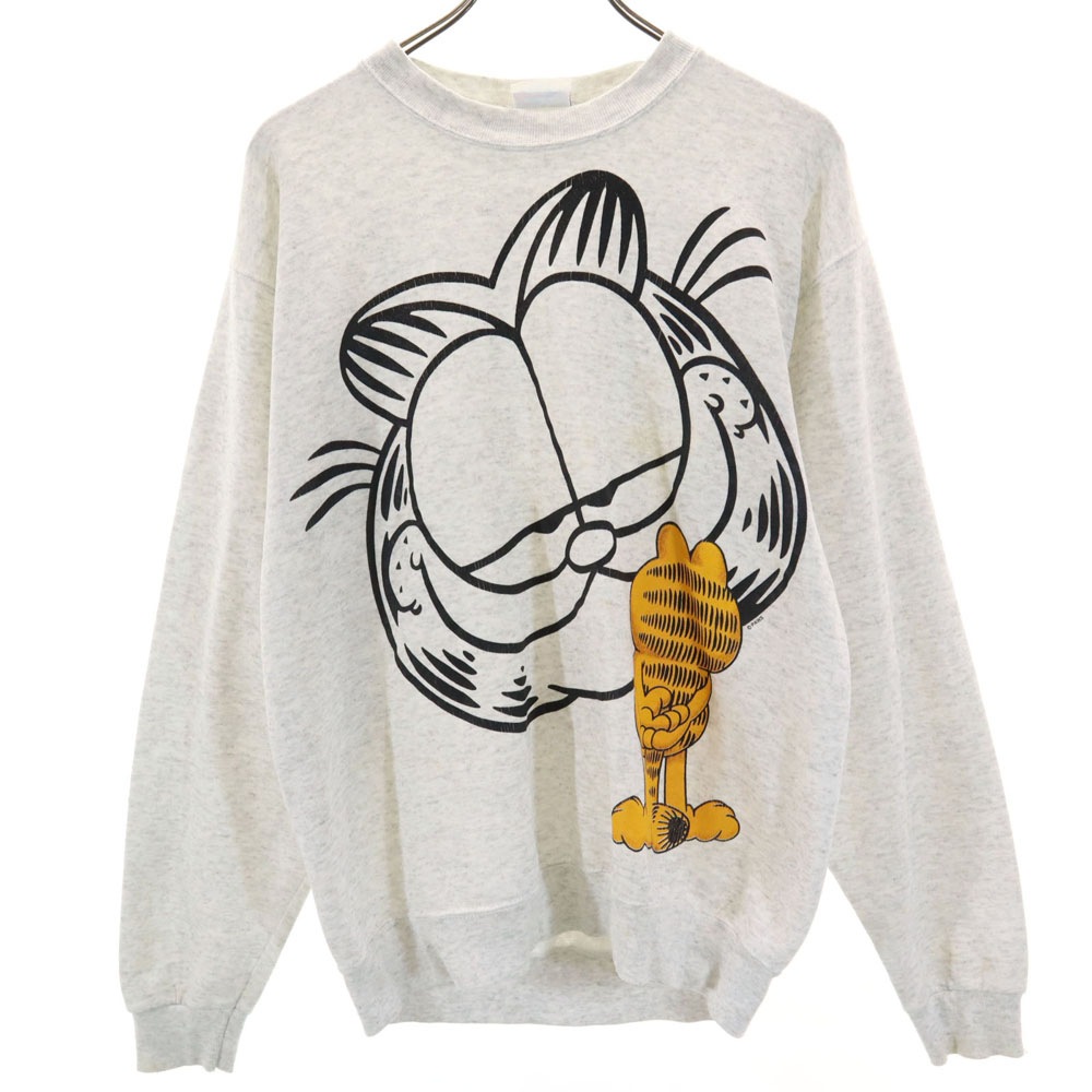 SANTEE 90s オールド ガーフィールド 長袖 スウェット トレーナー M ライトグレー 裏起毛 Garfield メンズ