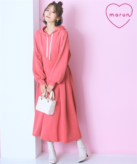 ロング・マキシ丈/半袖 大きいサイズ ロング丈パーカーワンピース　marun