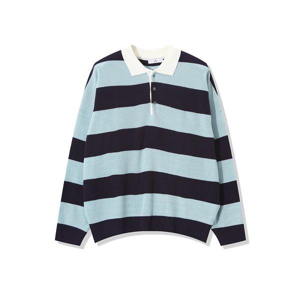 メンズ秋配色ストライプカラーネック長袖ニットTシャツ AC-KN-Q61-ソラ