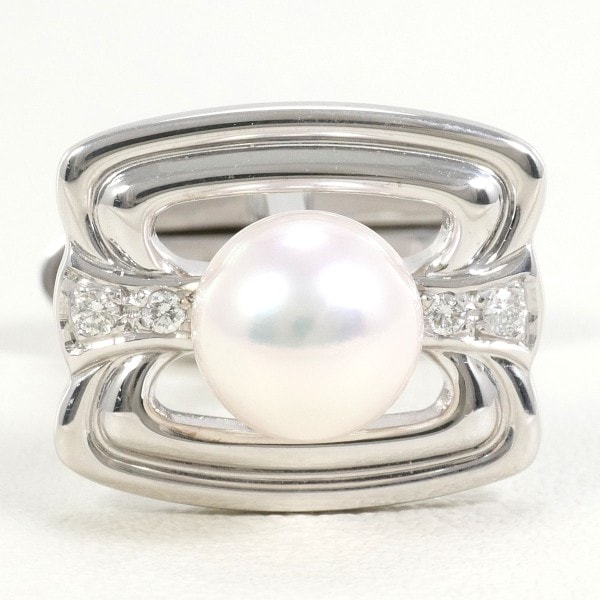 ミキモト K18WG カフス(片方) パール(真珠) ダイヤ 総重量約5.6g ジュエリー 中古