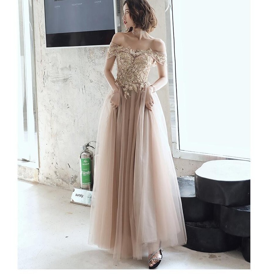 オフショルダー ロングドレス パーティードレス 結婚式 10代 20代 30代40代 ワンピースドレ