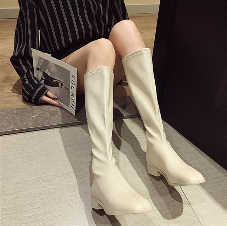 スタイル 簡約 ファッション バックジッパー 太いヒール 滑り止め ロングブー