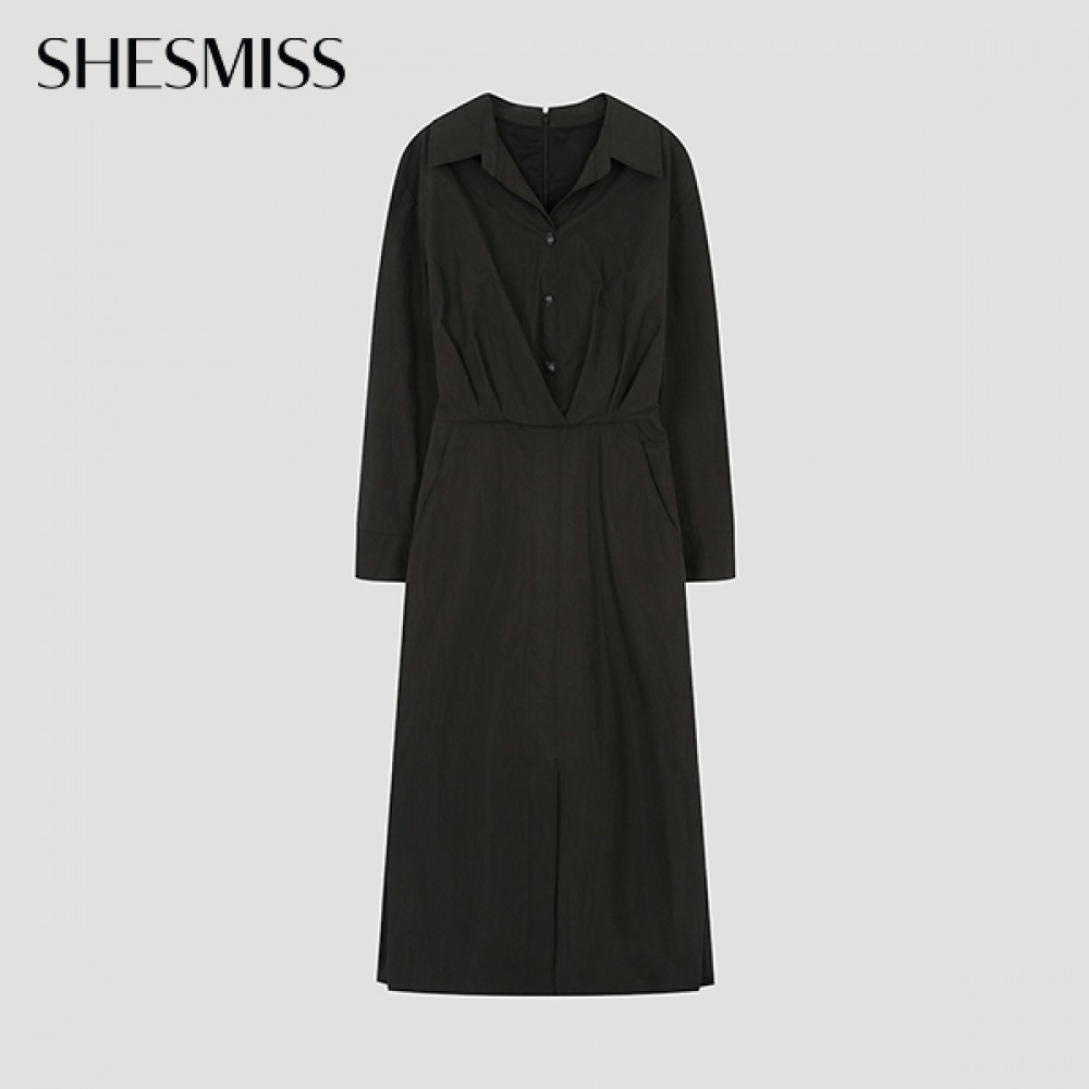 (Shes Miss) コットンタックオープンカラードレス_swwopo31050_BK