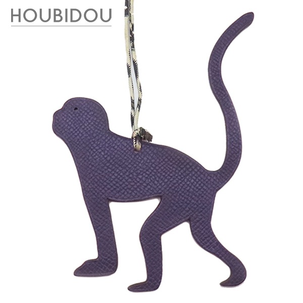 エルメス バッグチャーム プティアッシュ サル ヴォーエプソン シェーブル パープル×レッド 猿 チャーム petit H 【箱】【中古】