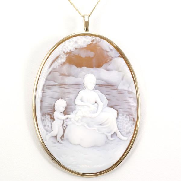 K18 18金 YG イエローゴールド ネックレス ブローチ シェルカメオ ジュエリー 中古