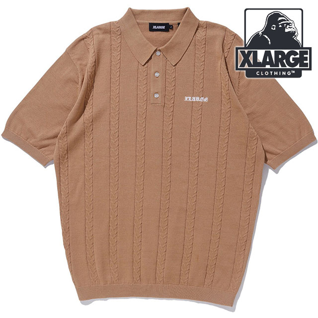 メンズ エンブロイダードロゴ ニットポロシャツ [101242013010] x-large エックスラージ トップス 半袖 サマーニット BROWN