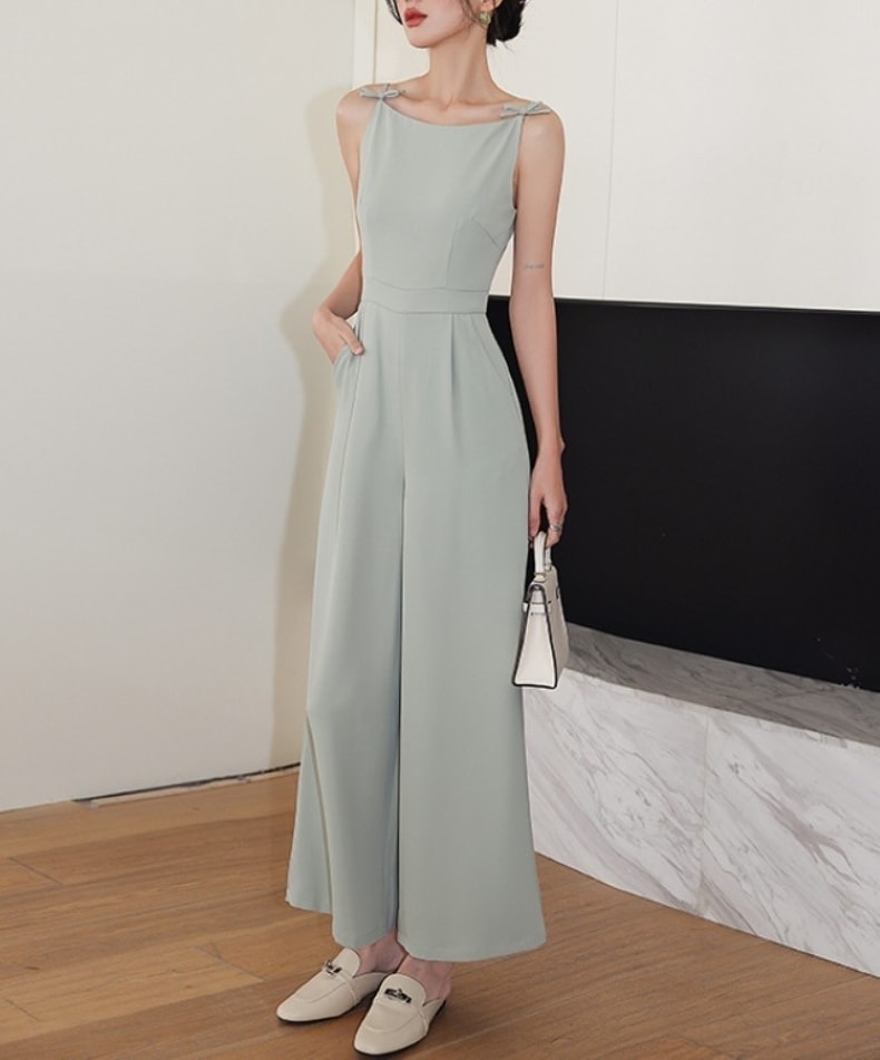 ワンピース オールインワン サロペット キャミソール ロング 9分丈 ノースリーブ クロップドパンツ ワイドレッグ ハイウエスト 薄手 シンプル 大人 上品 おしゃれ お洒落 セクシー フォーマル