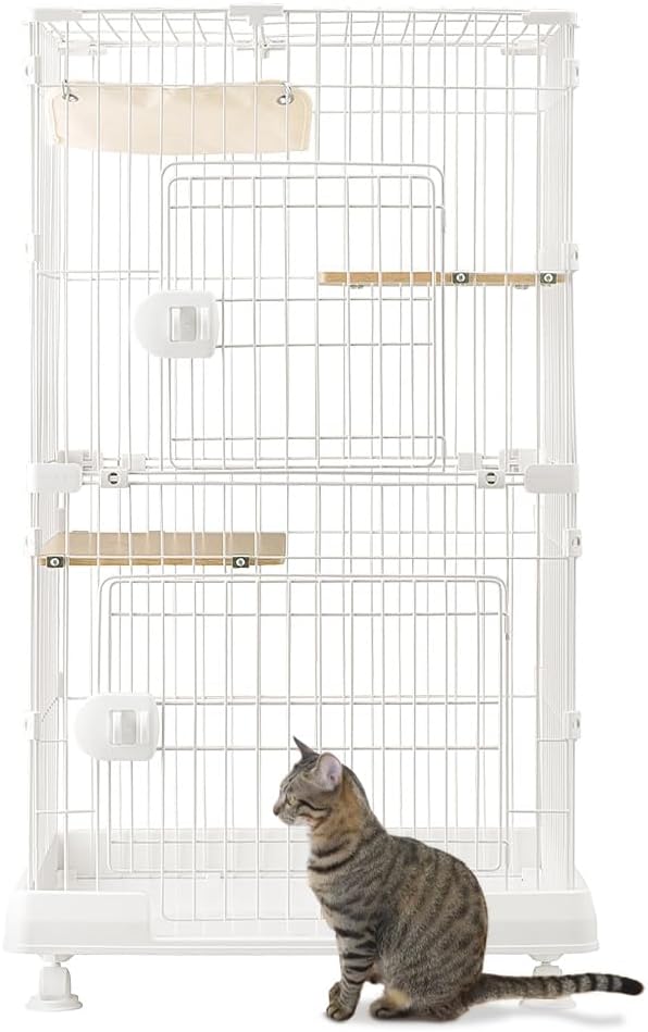 アイリスオーヤマ 猫 ケージ ミニタイプ 2段 ハンモック付き マットホワイト 幅69×奥行54.5×高さ115cm PMCC115H