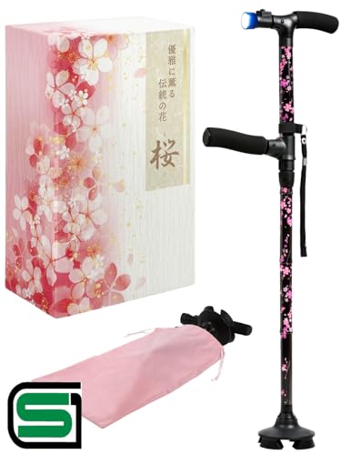 Habilis 杖 女性用 折りたたみ杖 折り畳み つえ 4本足 4点杖 多機能ステッキ 介護 高齢者 軽量 おしゃれ 自立式 歩行補助杖 ライ