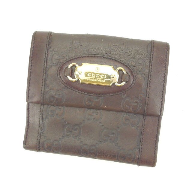 Wホック財布 二つ折り財布 グッチシマ ブラウン ゴールド 中古