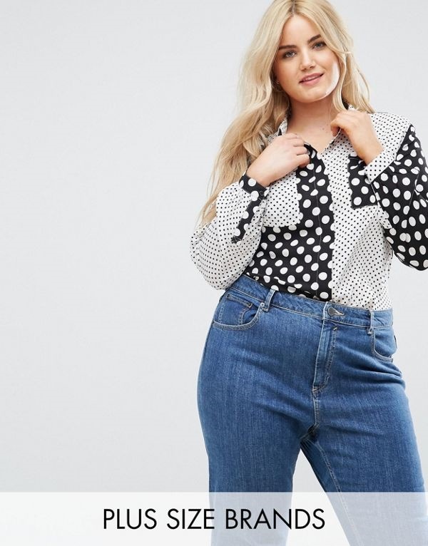 Lost Ink レディース 大きめサイズ ゆったりサイズ 送料無料 Multi Plus Contrast Spot Shirt