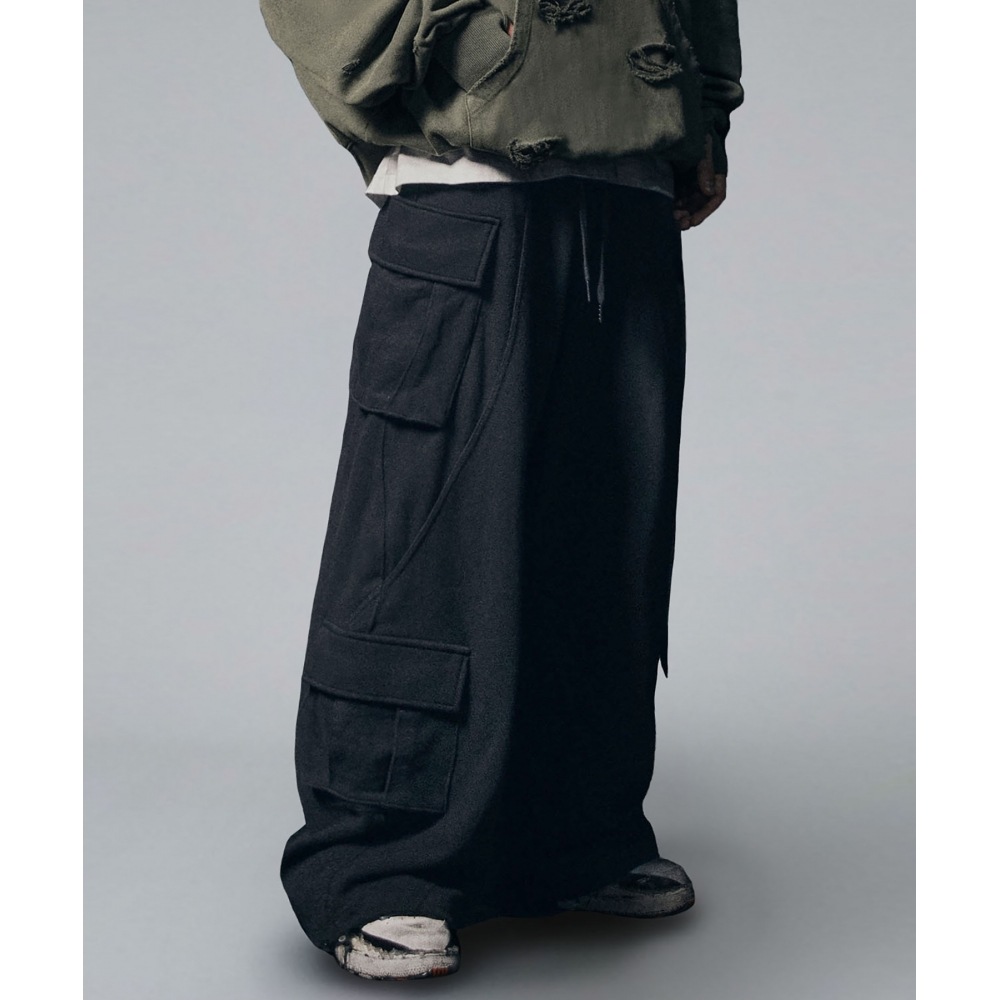 NOT4NERD インシジョンマルチカーゴスウェットパンツ-ブラック