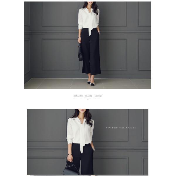 シャツ ブラウス秋物 レディース 春コーデ 夏 トップス 白 ホワイト オシャレ 長袖 シルク風 リボン Vネック 上品 通勤 ブルー 大人 OL 30代40代50代