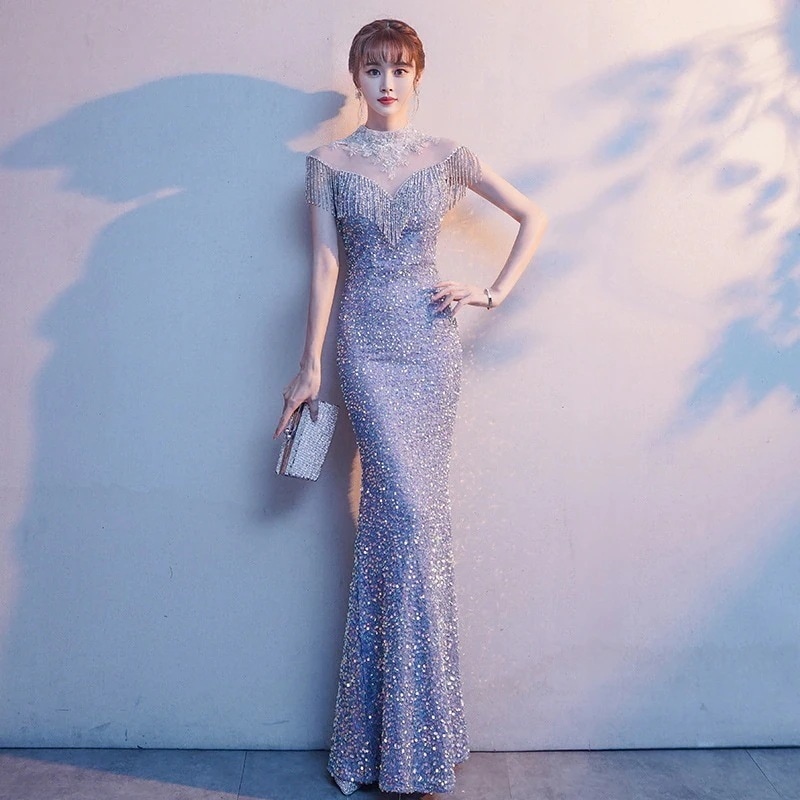 パーティードレスフィッシュテイルイブニングドレス女性2025しい宴会ロングスパンコールドレス