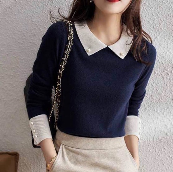レディース トップス ニット セーター 長袖 Vネック 襟付き 角襟 タイト 細身 コンサバ かわいい 大人可愛い きれいめ シンプル 上品 おしゃれ かっこいい こなれ感 ガーリー クール