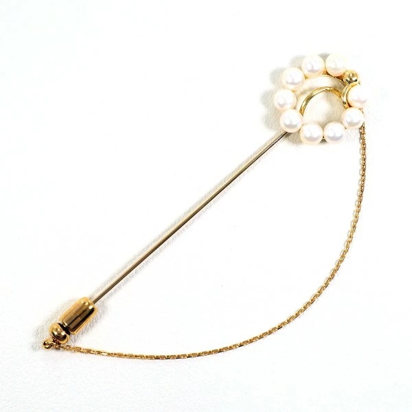 K18 18金 YG イエローゴールド 合金 ピンブローチ パール (真珠) ジュエリー 中古