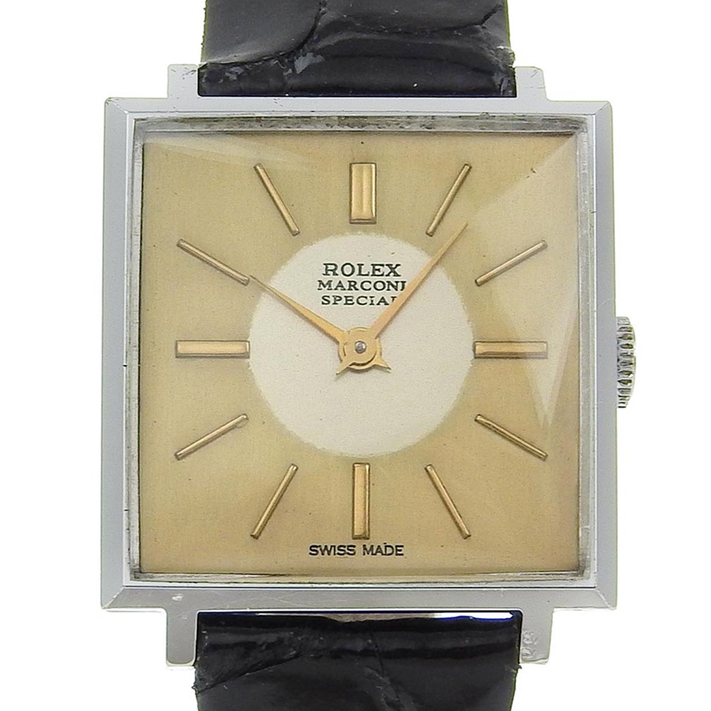 MARCONI SPECIAL スクエア 255 腕時計 ステンレススチール クロコダイル 手巻き レディース シャンパンゴールド文字盤 中古品
