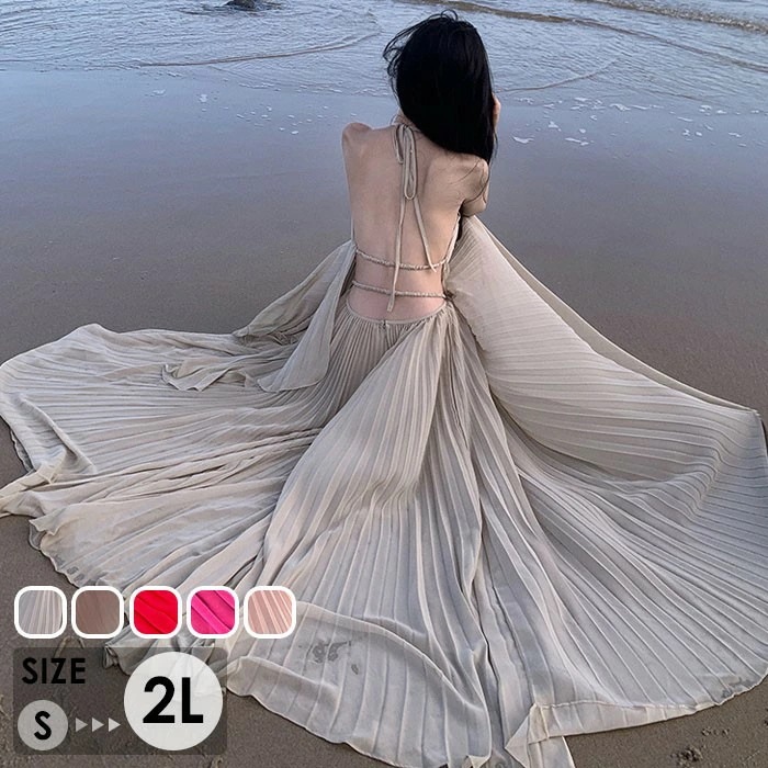 ワンピース レディース リゾートワンピース マキシワンピース バックオープン ホルターネック 肩出し 背中開き セクシー きれいめ 大人 可愛い 春 夏 マキシ丈 リゾート ロング丈 ハワイ ハワイ