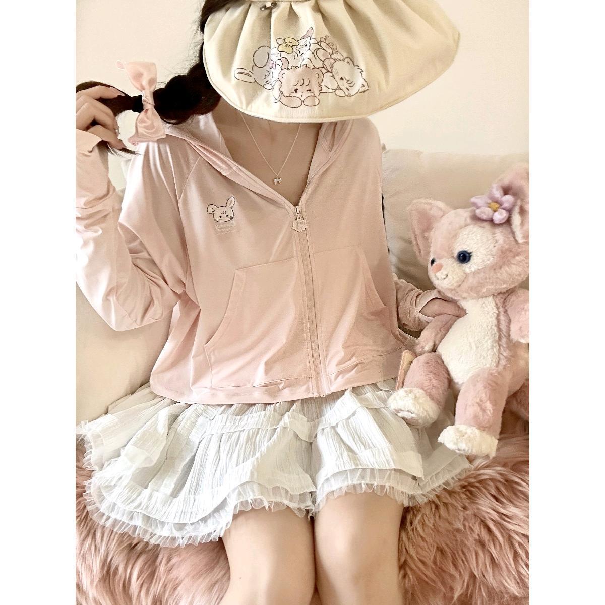 【急速出荷】Mikko 日焼け止めウェアうさぎ耳可愛いUPF50+ショート丈ゆったりフード付き