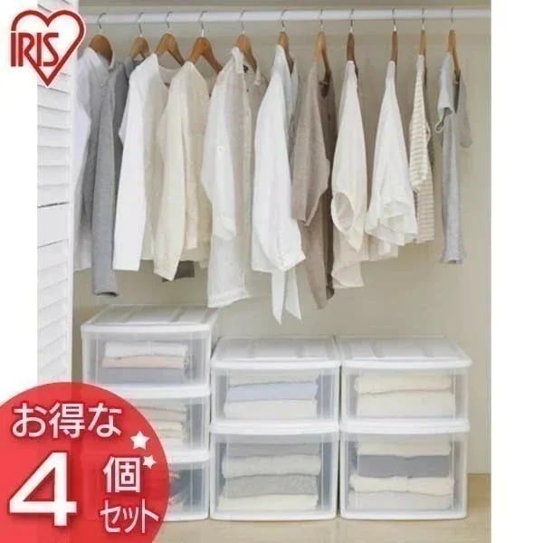 【4個セット】チェストI L 衣類収納 衣替え 家具 収納用品 タンス 収納ボックス 収納ケース 収納棚 隙間収納 引き出し クローゼット おしゃれ ホワイト/クリア アイリスオーヤマ メガ割