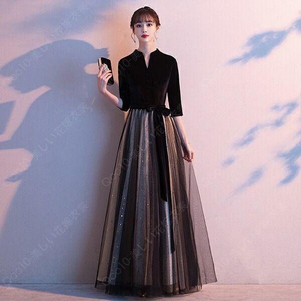 ロングドレス 演奏会 袖付き パーティードレス レディース 演奏会用ドレス 結婚式 母親 ドレス 大人 ピアノ 発表会 結婚式ワンピース パーティードレス 袖あり-19