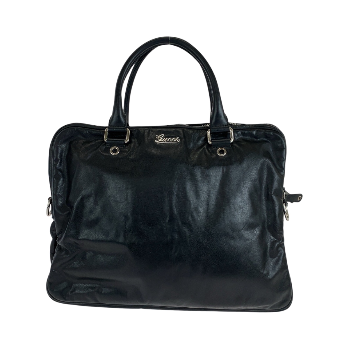 美品 ブラック 黒 シルバー金具 レザー 211113 ビジネスバッグ ハンドバッグ メンズ 411419