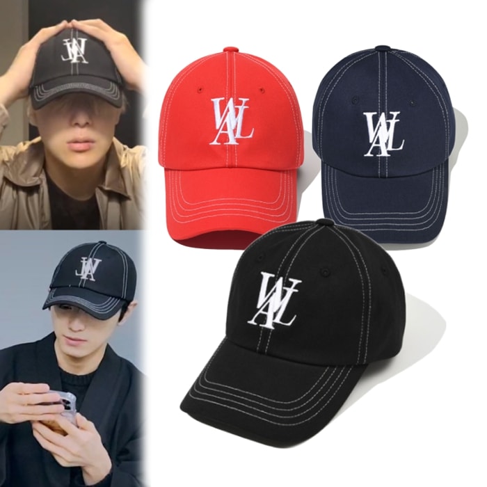 【MONSTA X着用】Signature Logo ball cap - STITCH Black / Navy / Red