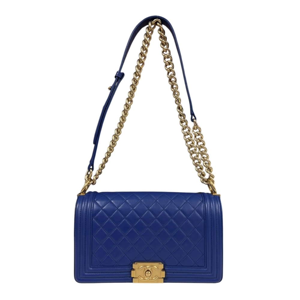 シャネル ボーイシャネル ショルダーバッグ レザー A67086 ブルー CHANEL 中古