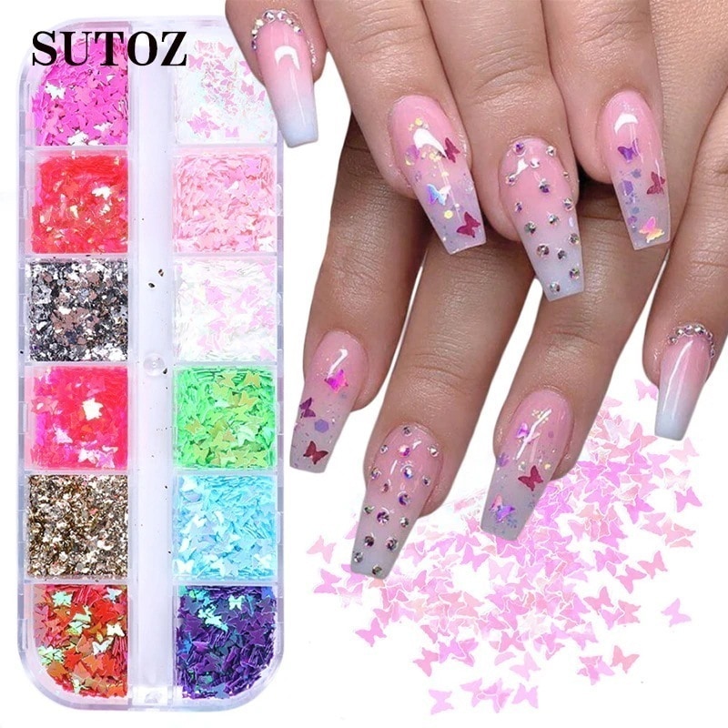 【10点セット】韓国ファッションネイルアクセサリー韓国ネイルシールクロスボーダー12色レーザーマジックバタフライスパンコール超薄ネイルデコレーションスパンコールネイルネイルシール韓国 貼るだけネイルシ 22,768円