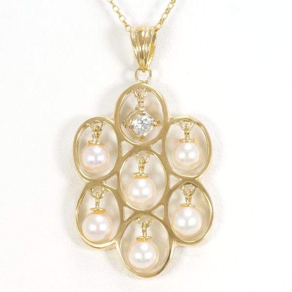 K18 18金 YG イエローゴールド ネックレス パール ダイヤ 約40cm ジュエリー 中古