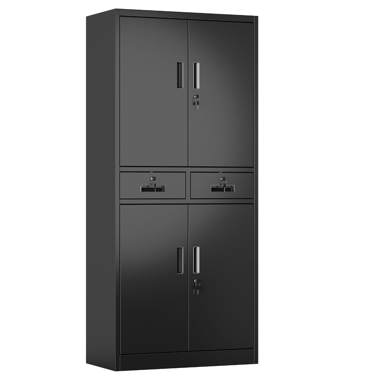 GangMeiスチール書庫 スチールキャビネット 書類保管庫 ダブル引き出し 鍵付き 上下両開き スペアキー付き 可動棚付き A4サイズ収納 オフィス 業務用 要組立 ブラック